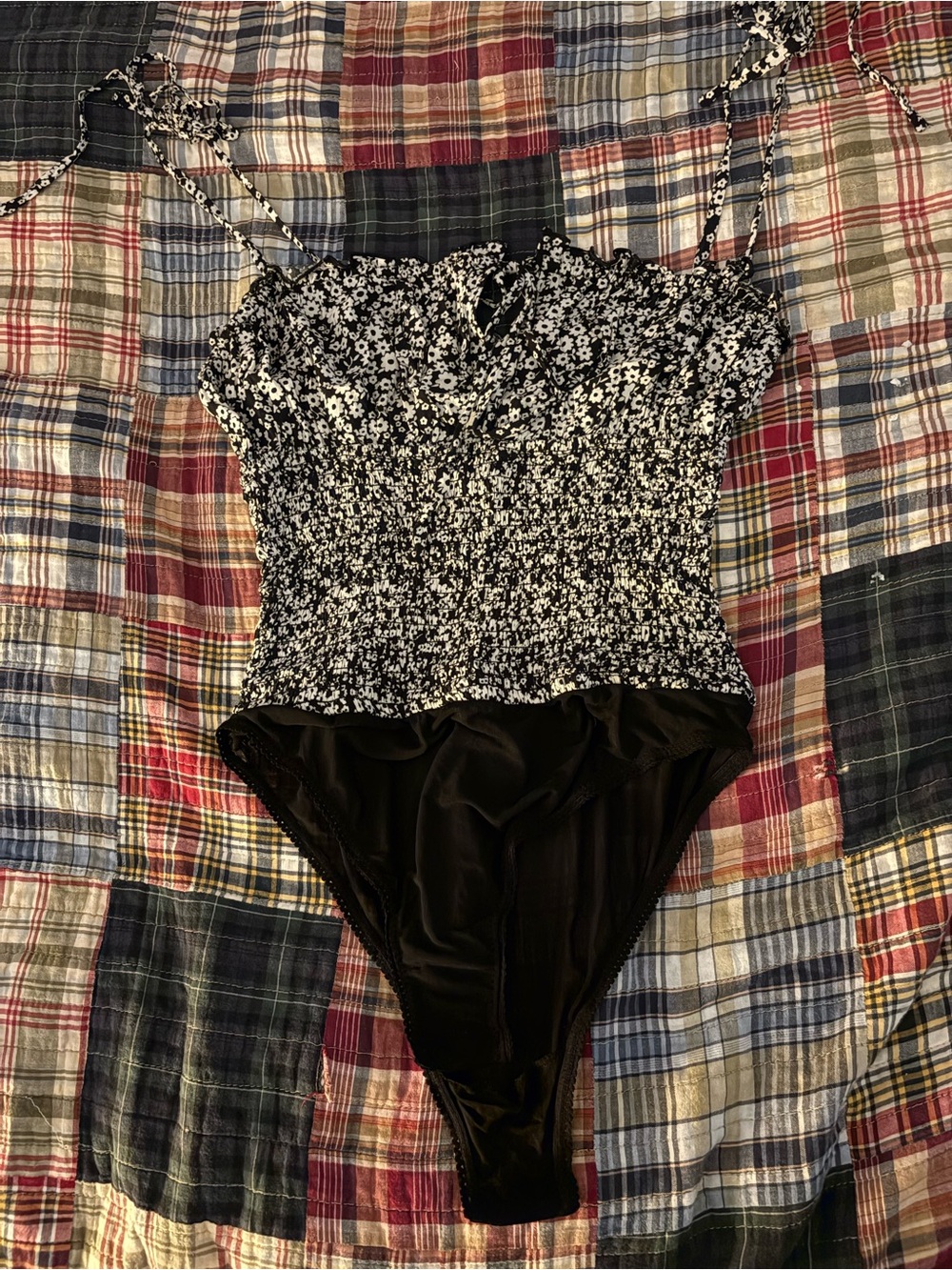 Free People Intimately Black and White Floral Elastic Waist Bodysuit